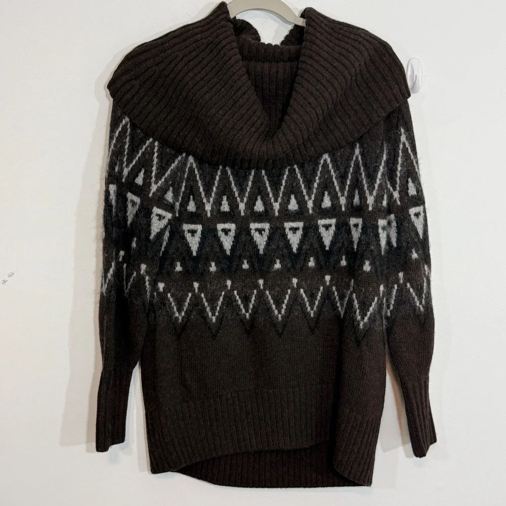 Banana Republic Womens Sweater XS Brown Fair Isle Llama Cashmere Ski Cabin Core